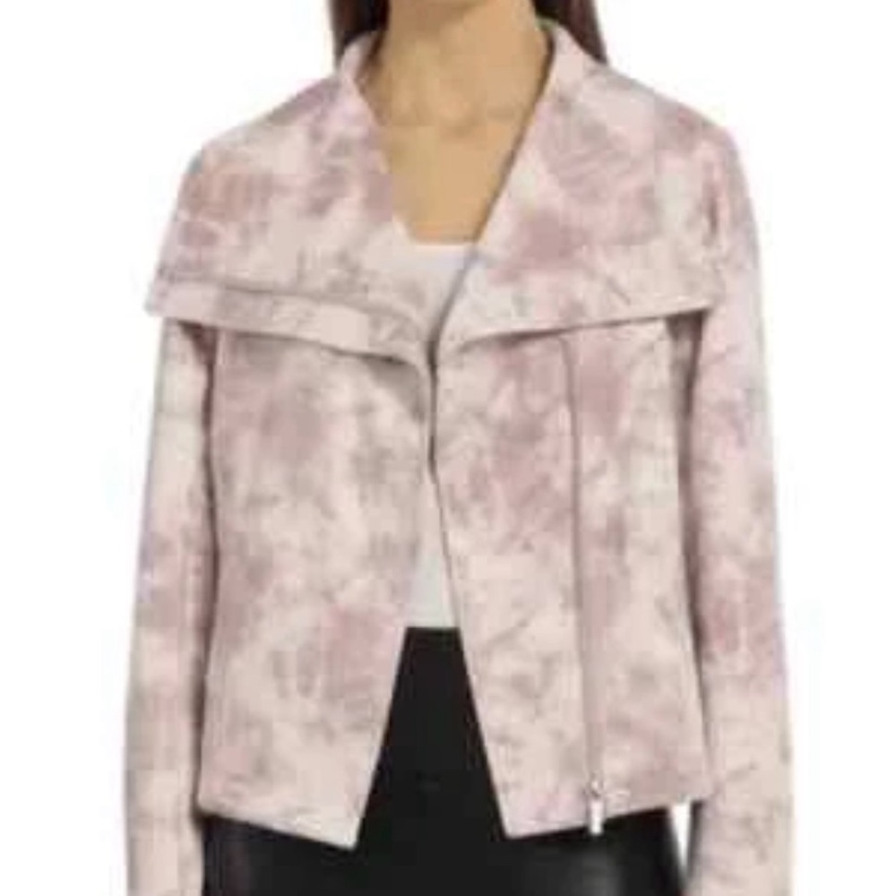 Bagatelle Pink Rose TieDye Asymmetrical Zip Faux Suede Moto Short Jacket XS Crop - Picture 2 of 16